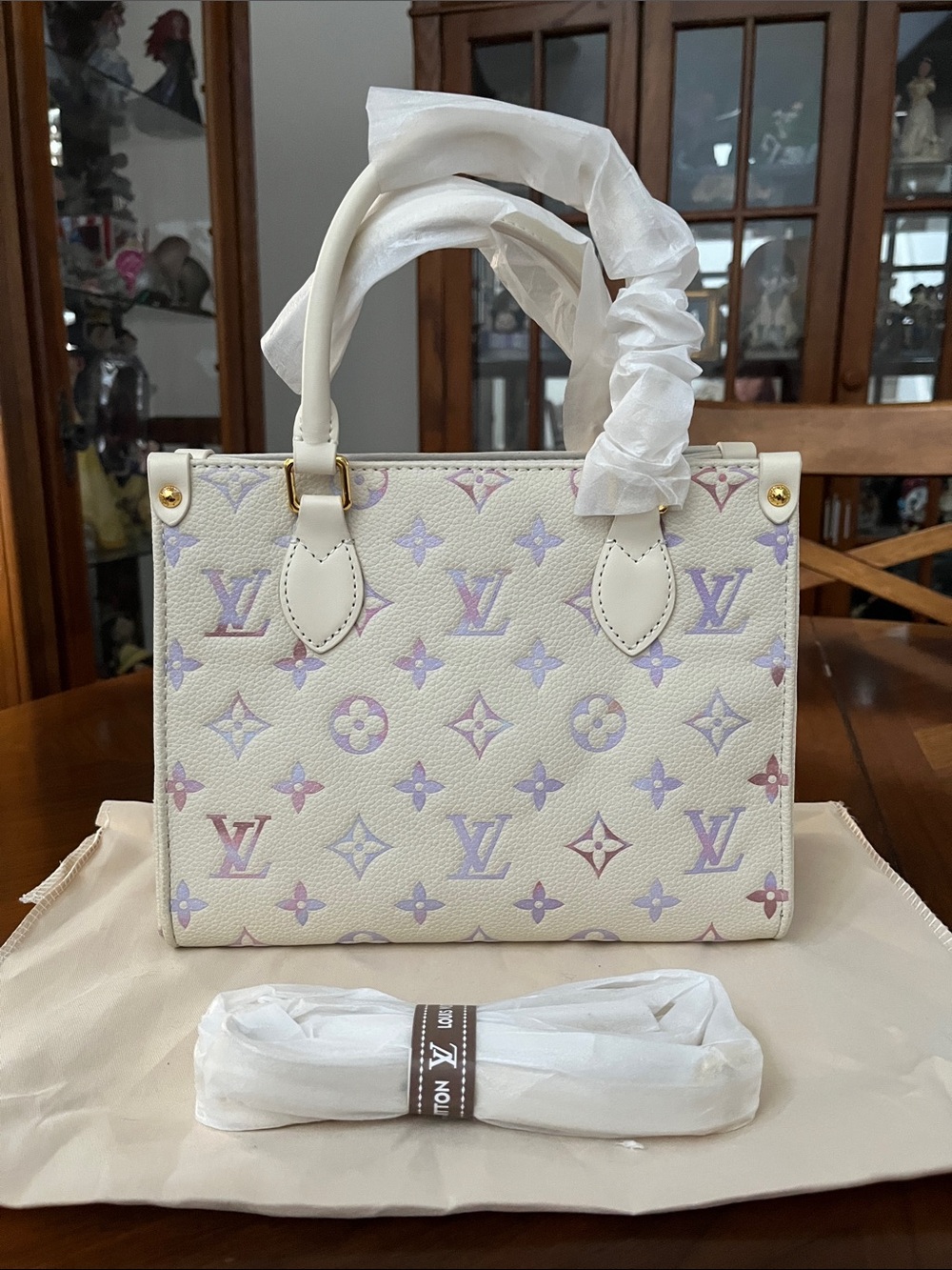 Cream Leather PM Tote Bag with Shades Of Purple Monogram